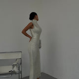 Ribbed Sleeveless Maxi Dress - Ivory