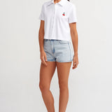Cherry Embroidered White Polo Shirt