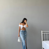 Long Slit Blue Jean Skirt