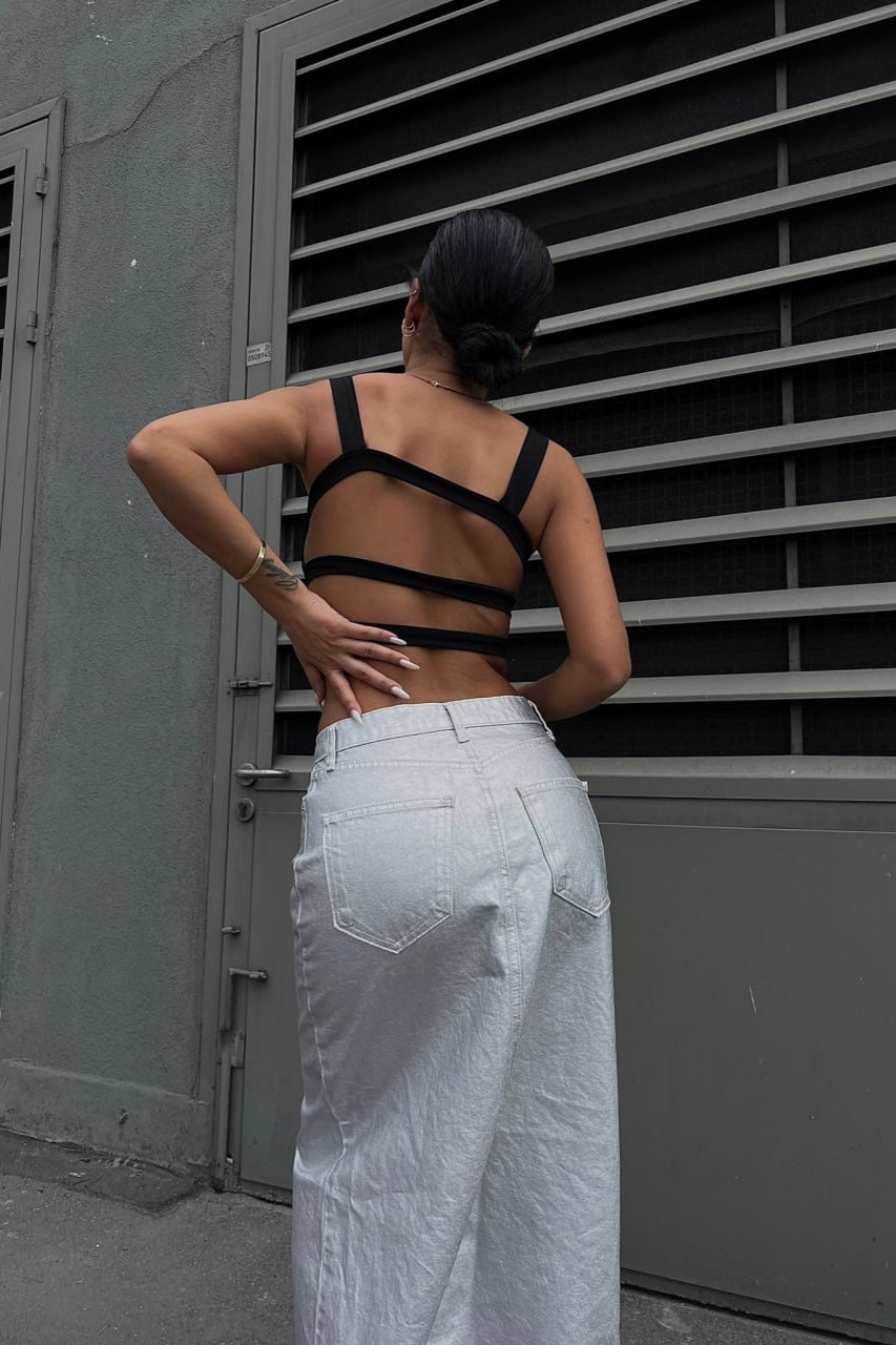Silver Wash Slit Long Skirt