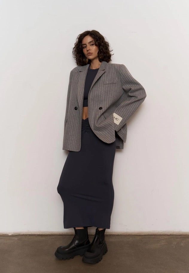 Gray Double-Breasted Pinstripe Blazer