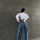 White Stitch Stripe Design Flared Jeans