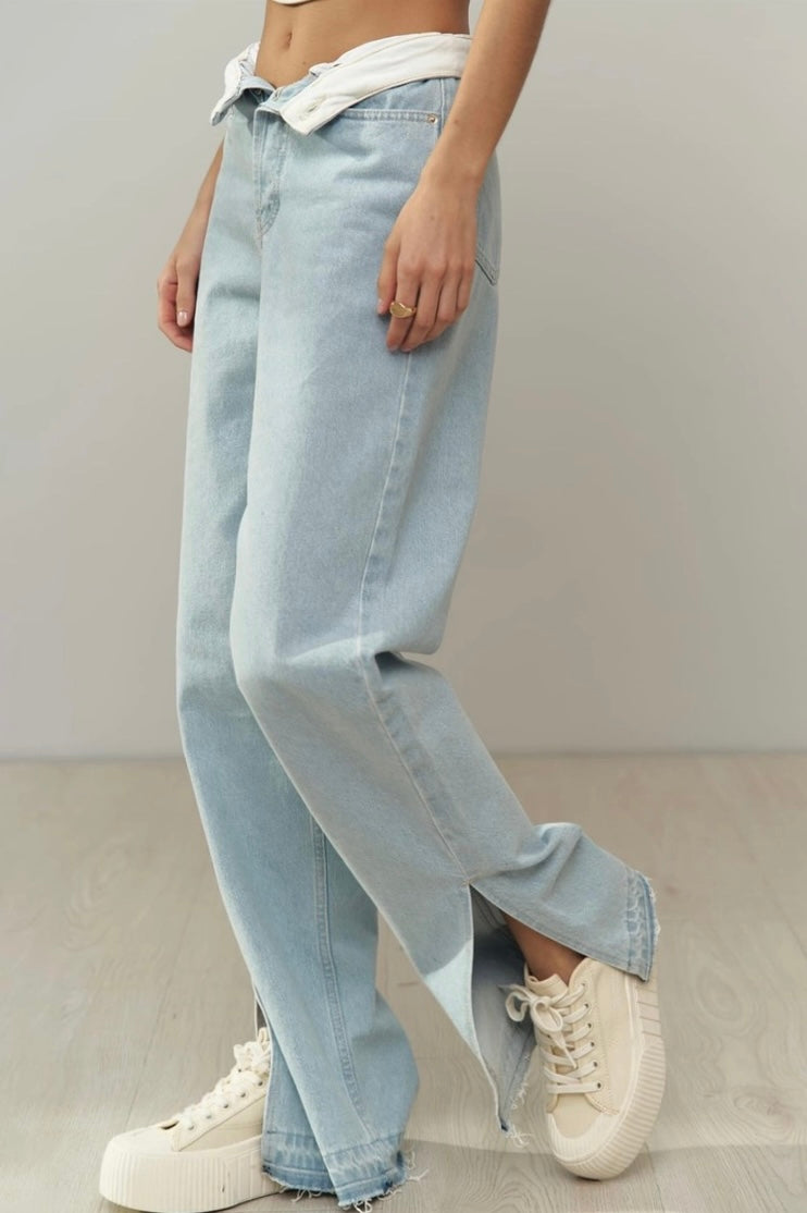 Folded Belt Denim Pants