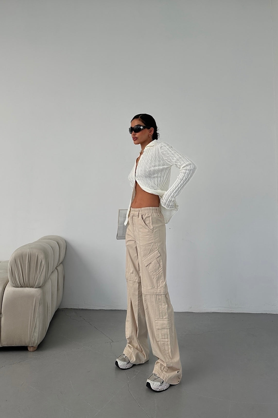 Above Knee Zip Detail Parachute Cargo Pants