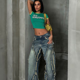 Tassel Wide-Leg Jeans Green Wash