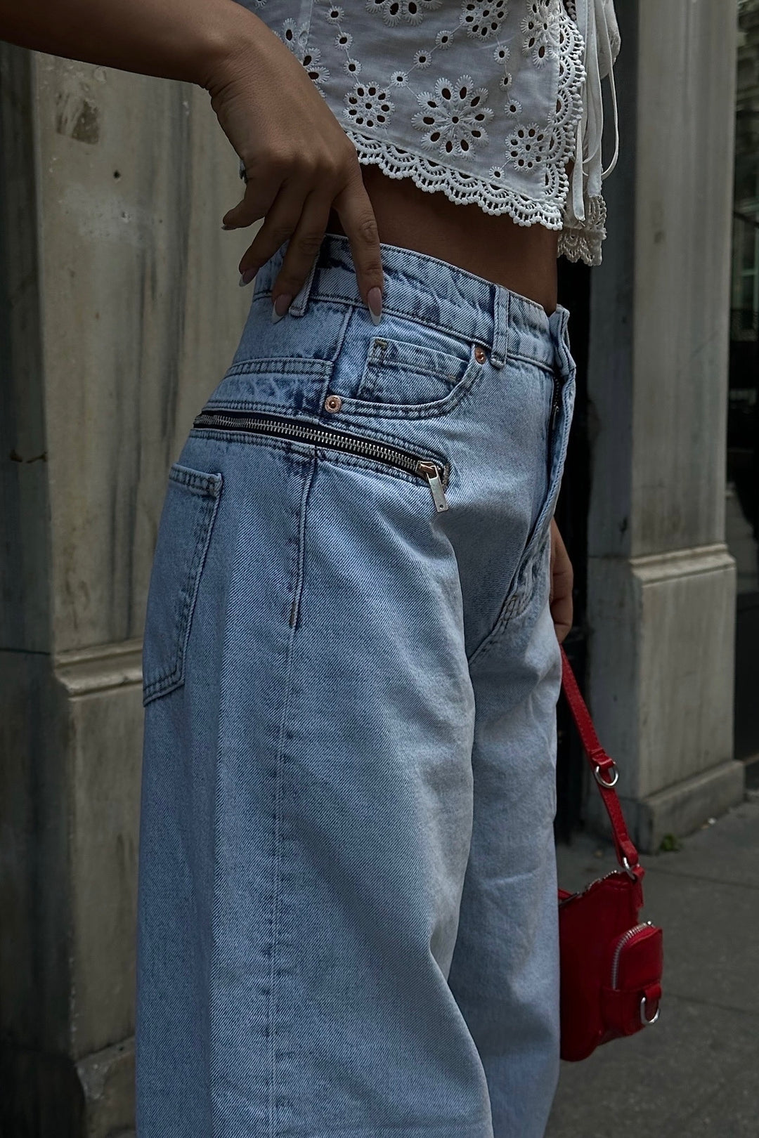 Side Zipper Baggy Jeans