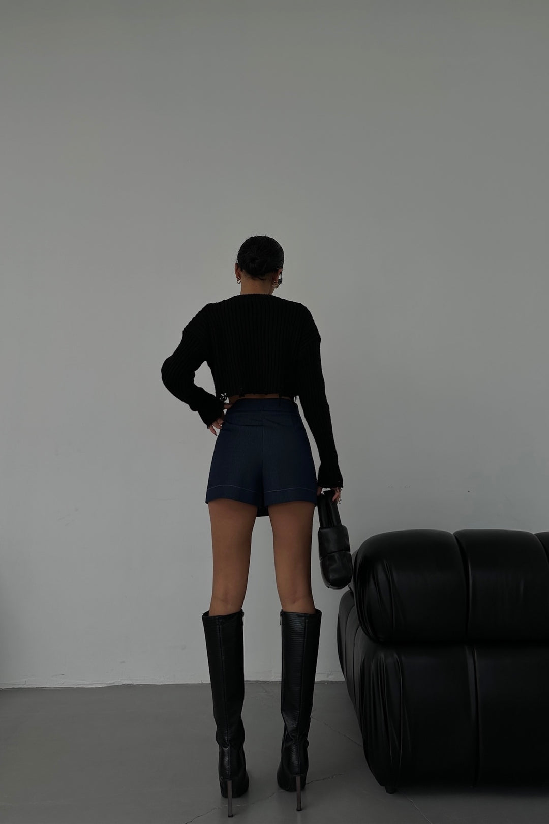 Gold Button Detailed Pleated Denim Skort