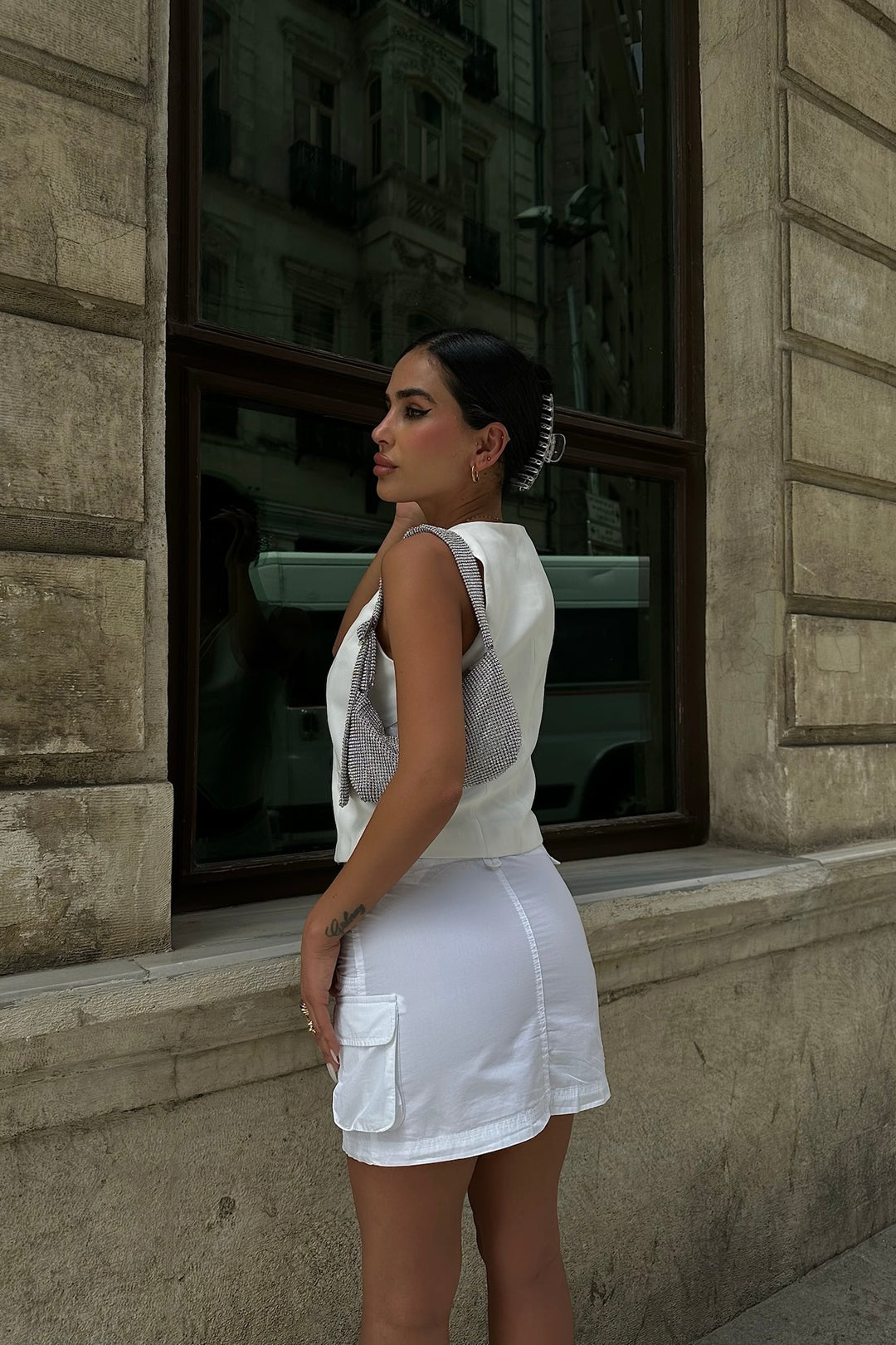 Cotton Cargo Mini White Skirt
