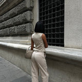 Wide Leg Canvas Cargo Pants Stone