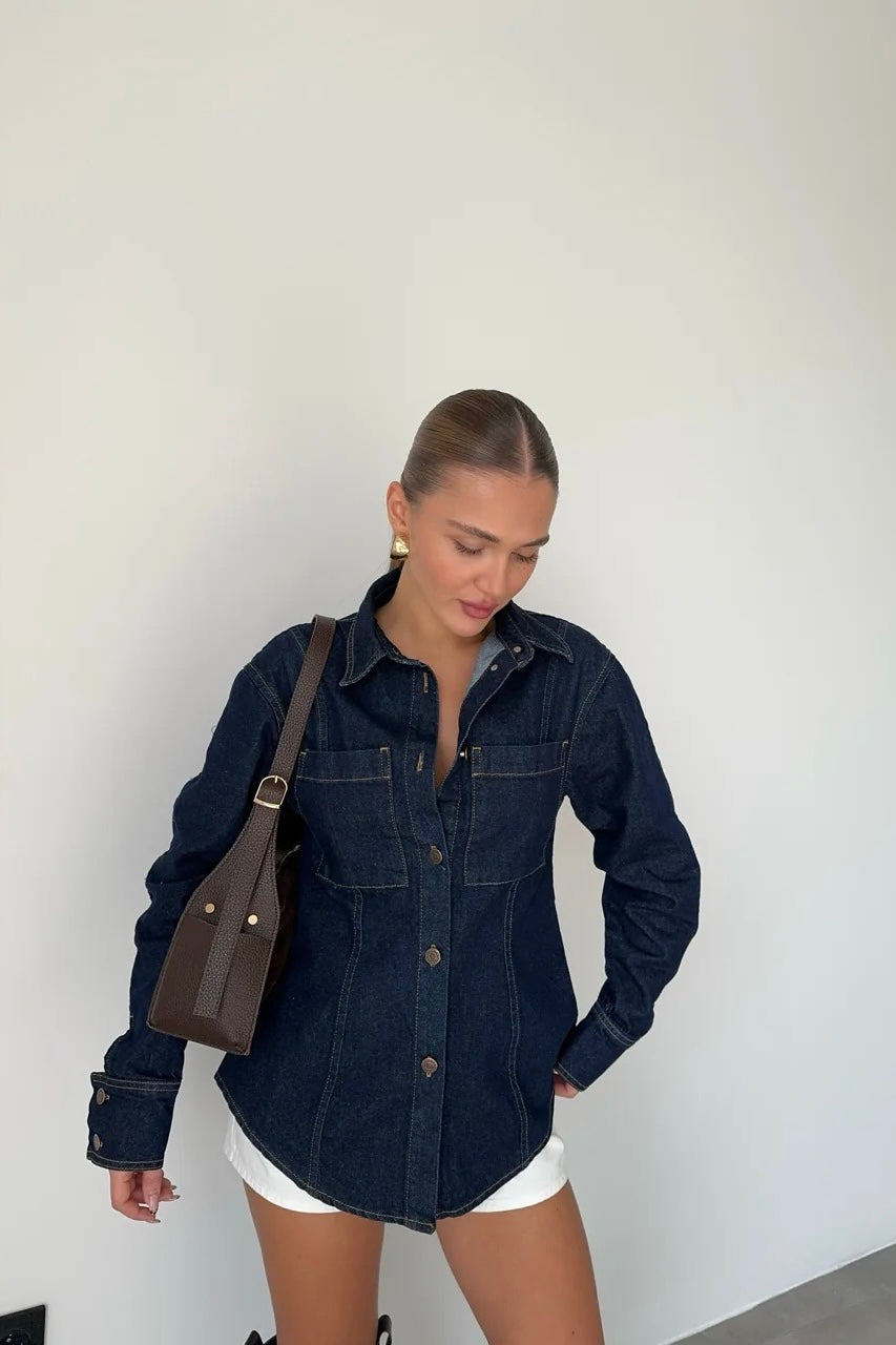 Waist Drape Denim Shirt