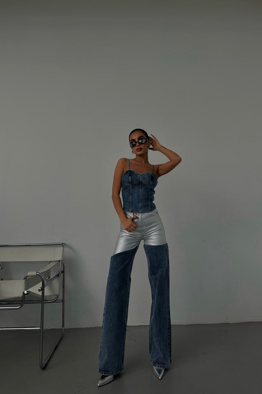 Silver Designed Bicolor Jeans