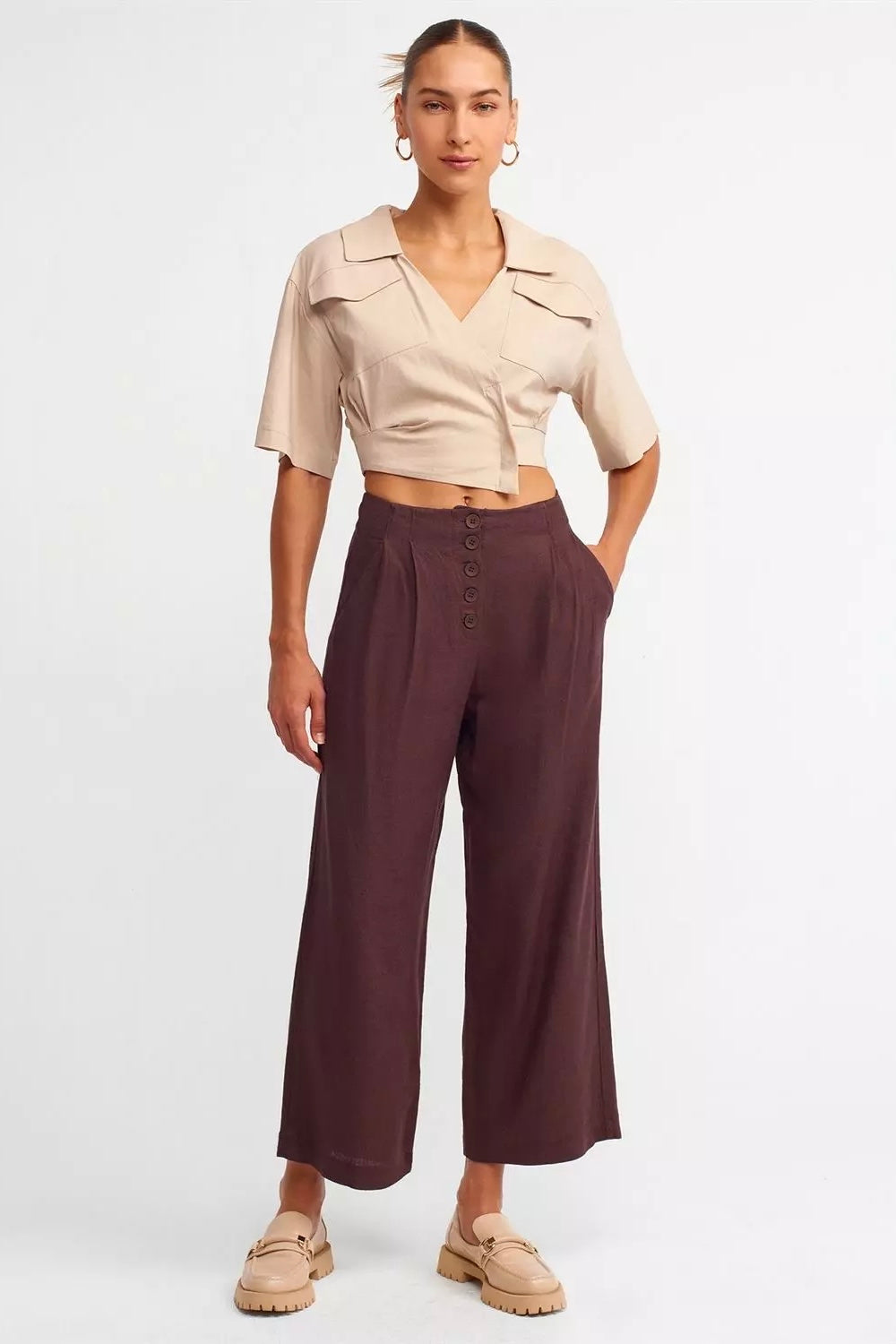 Button Up Brown Linen Pants