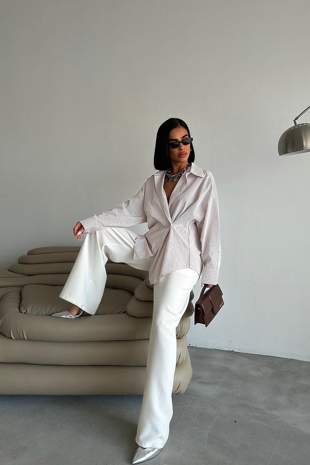 Crossed-Button Oversized Shirt