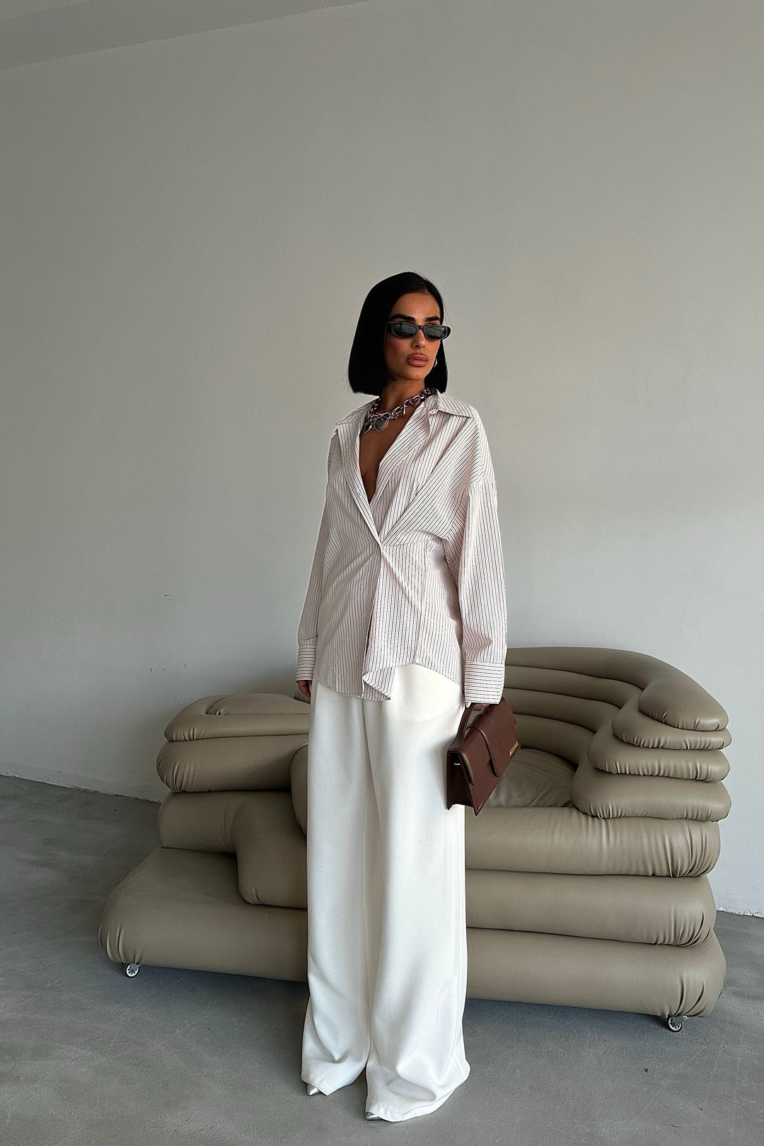 Crossed-Button Oversized Shirt