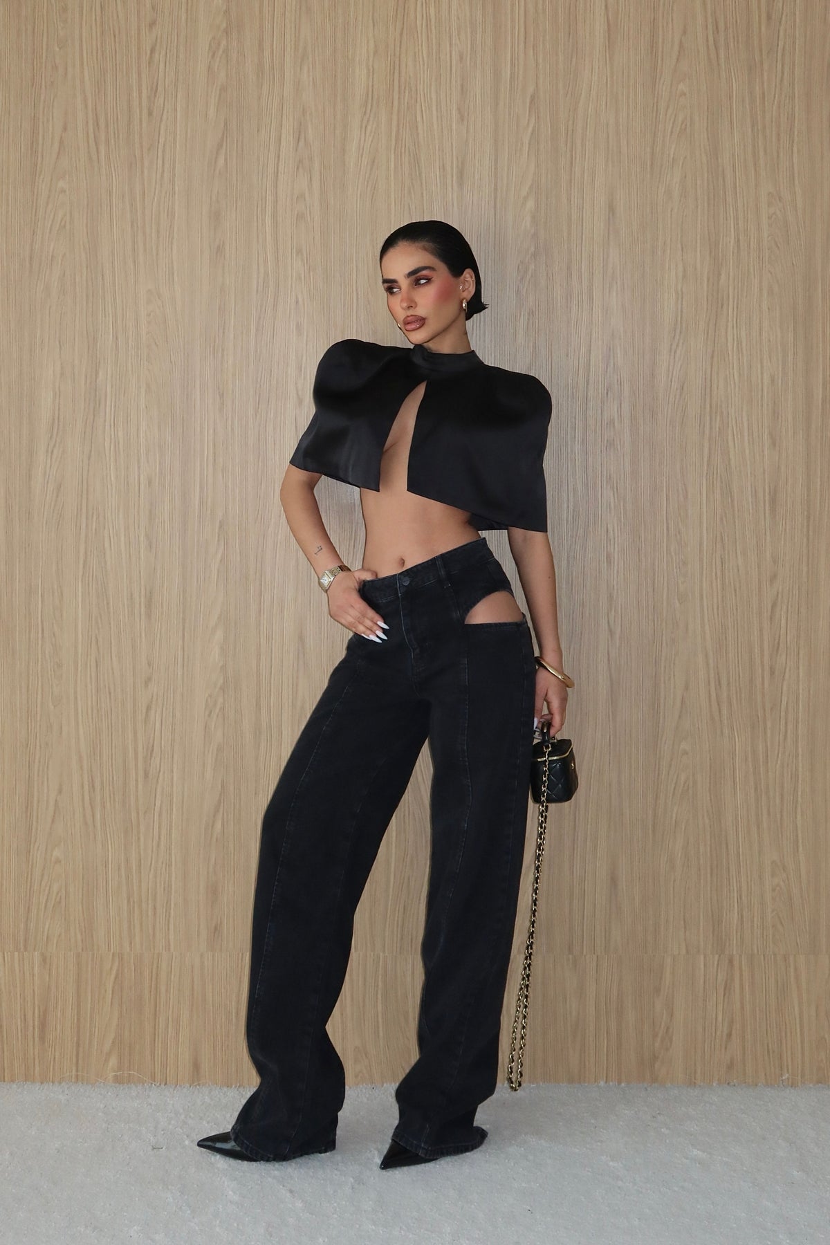 Hip Cutout Straight Leg Jean