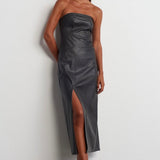 Front Slit Faux Leather Dress