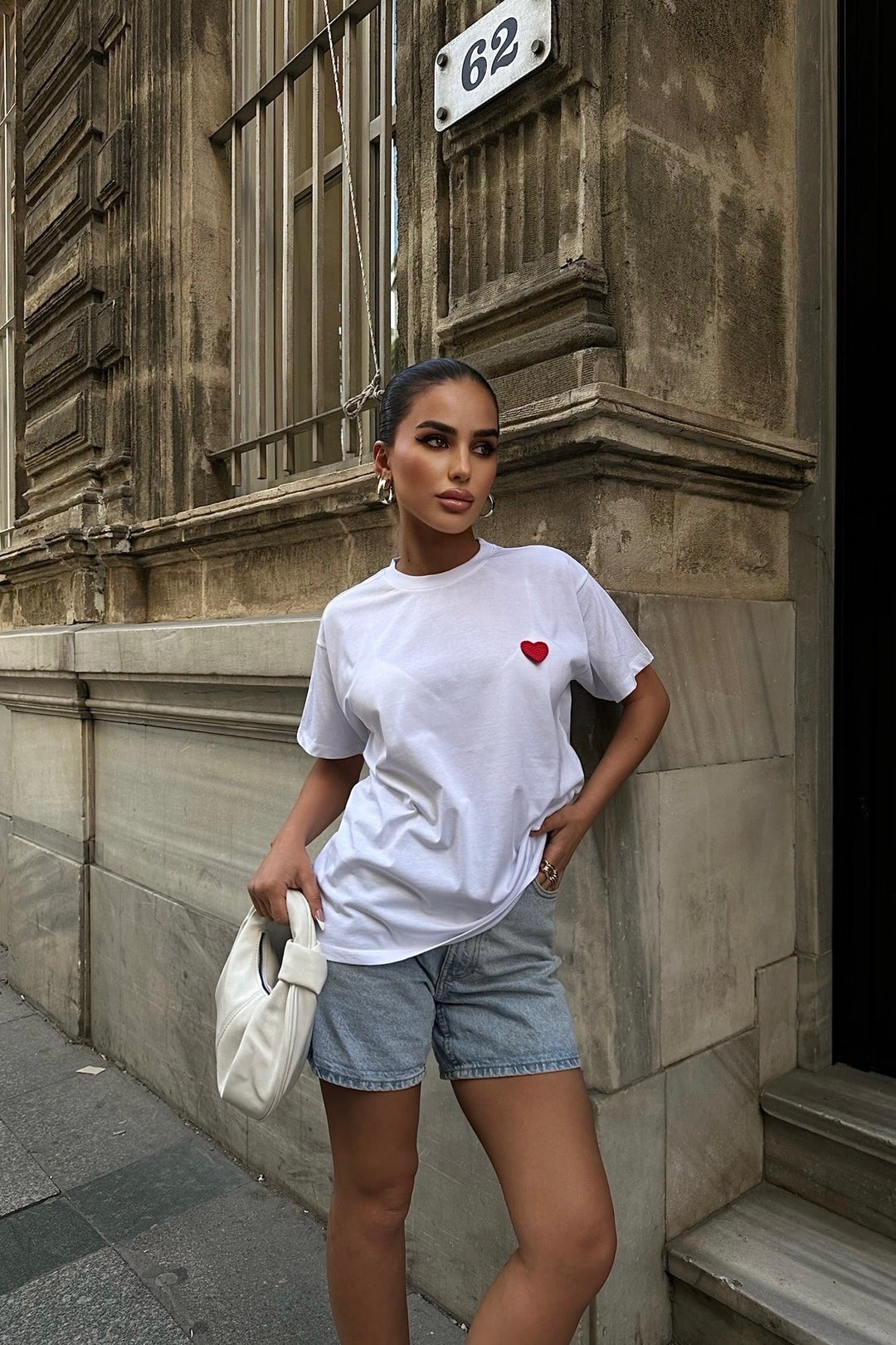 Embroidered Heart Attached T-shirt