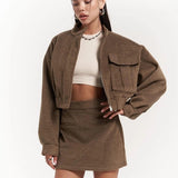 Oversize Brown Jacket Skirt Suit