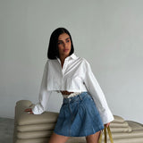 Pleated Denim Mini Skort