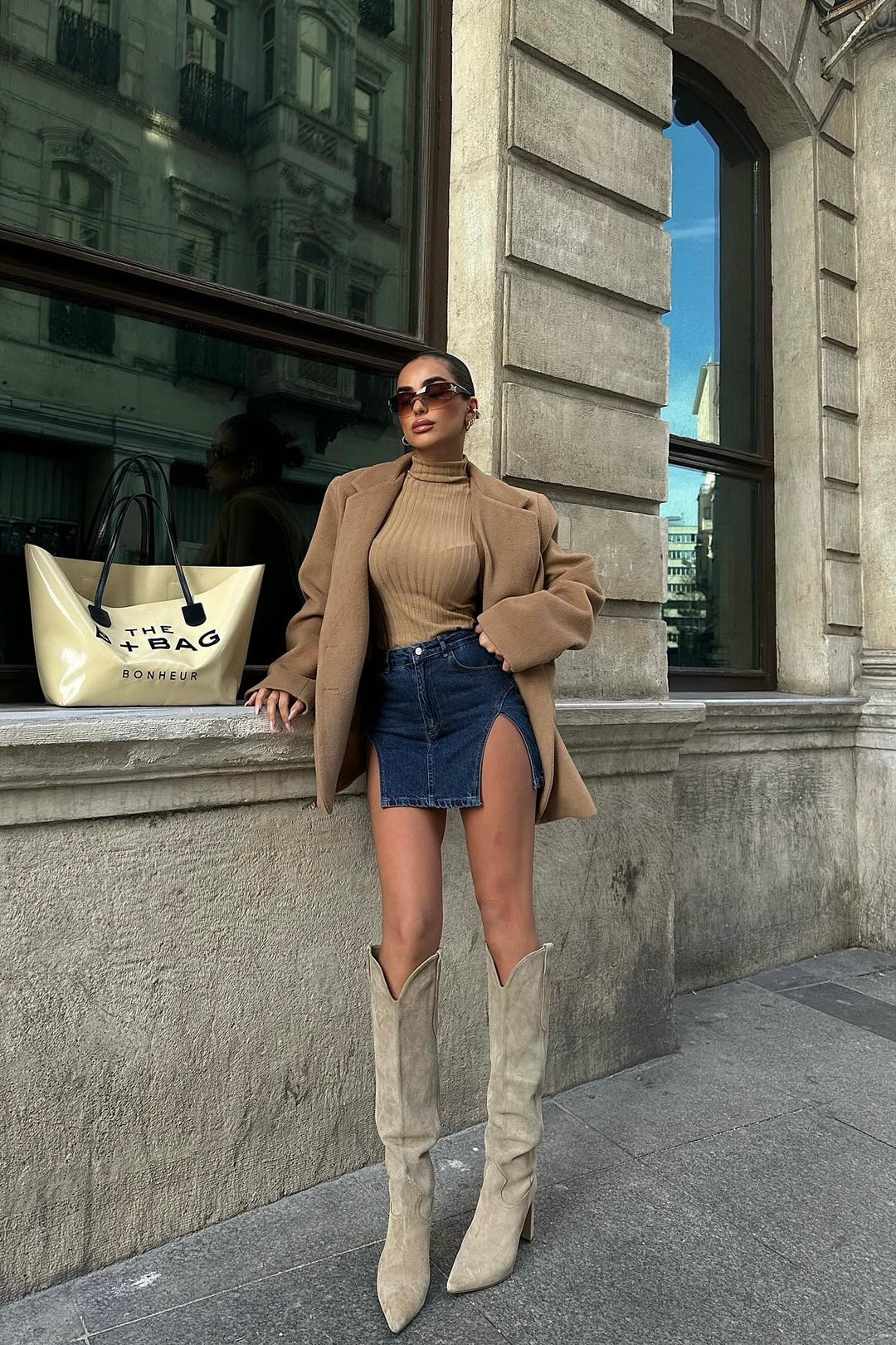 Slit Design Mini Denim Skirt