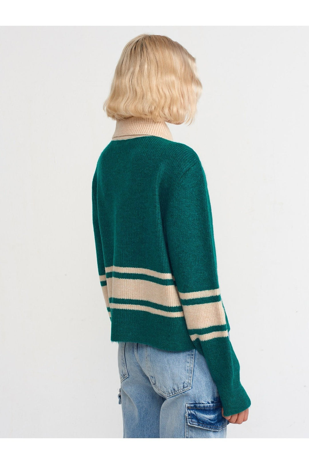 Button Up Neck Green Sweater
