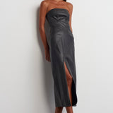 Front Slit Faux Leather Dress