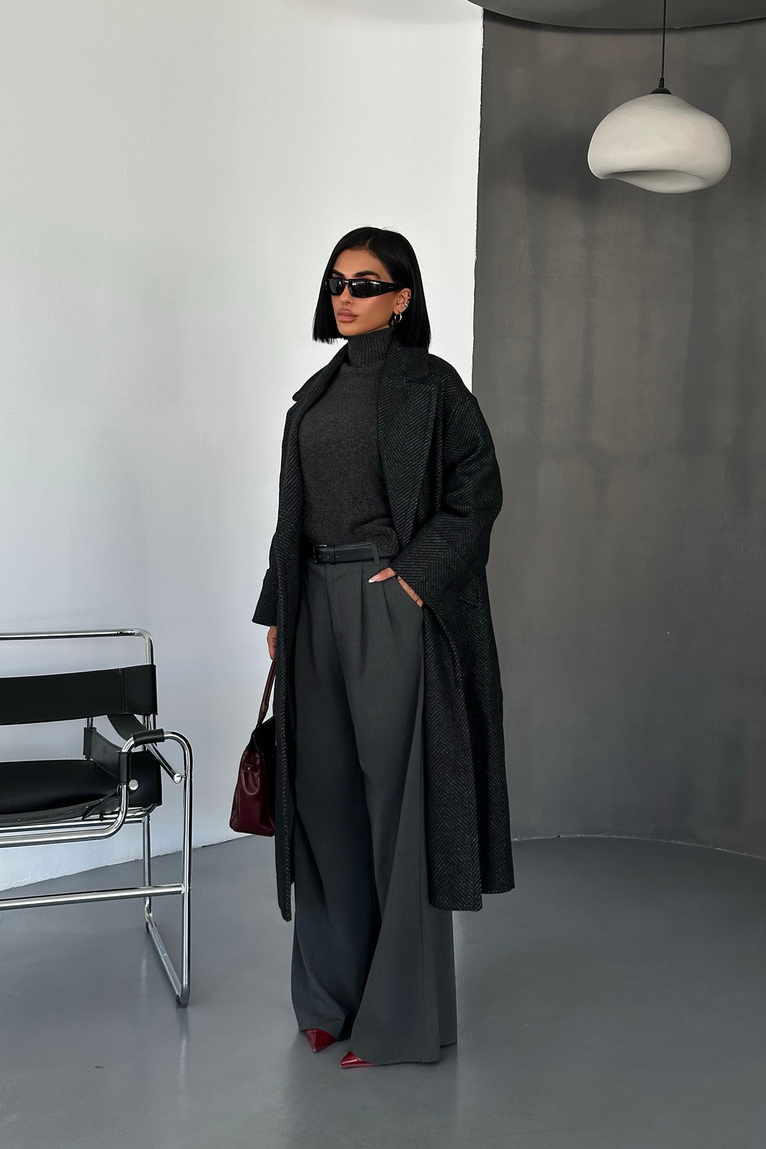 Herringbone Wool Oversize Coat