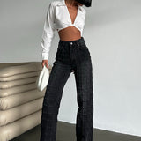 Stitched Square Straight-Leg Jeans