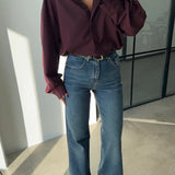 Raw Hem High-Waist Flared Jeans