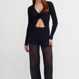 Ribbed Cardigan with Flower Detail