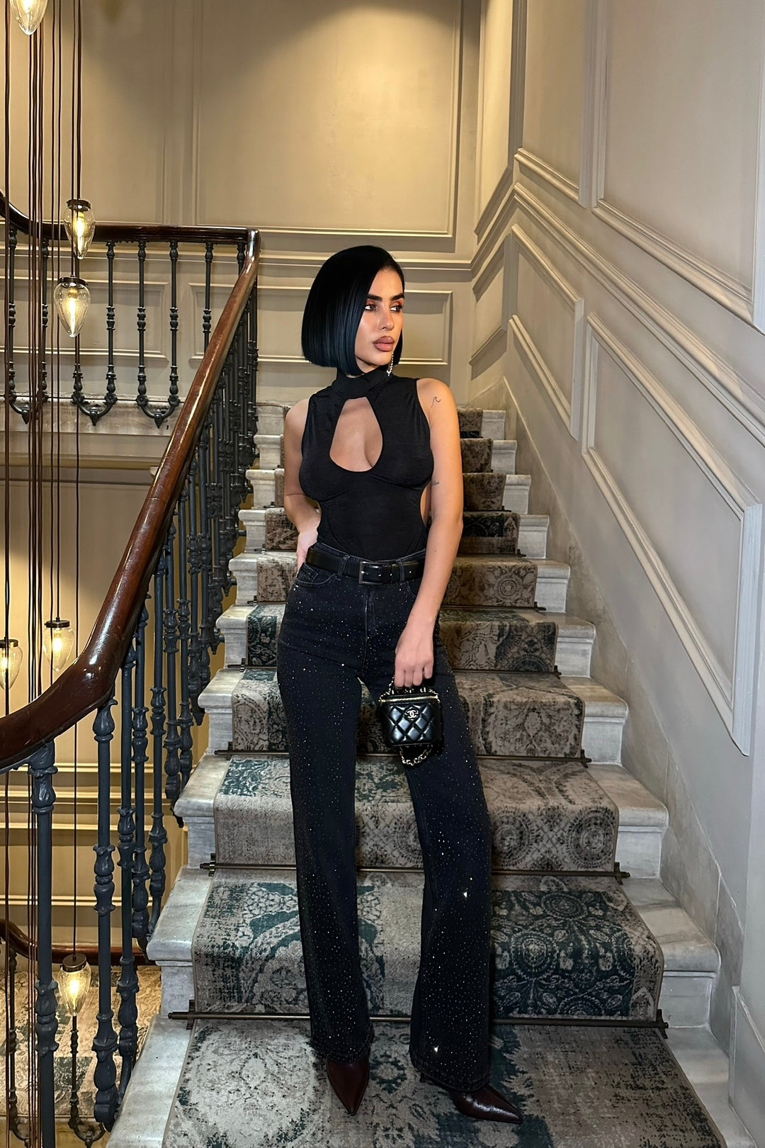 Midnight Rhinestone Straight Jeans