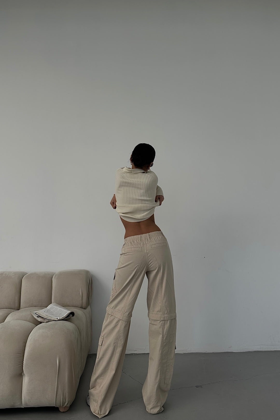 Above Knee Zip Detail Parachute Cargo Pants