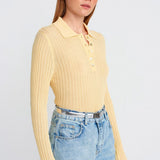 Buttoned Polo Collar Lightweight Knit Sweater