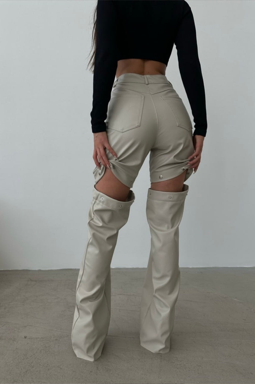 Detachable Faux Leather Pants