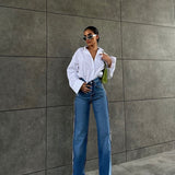 White Stitch Stripe Design Flared Jeans
