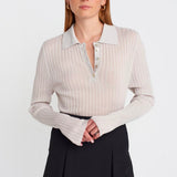 Buttoned Polo Collar Lightweight Knit Sweater