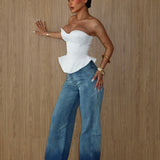 Shadow Hem Wide Leg Jean Blue