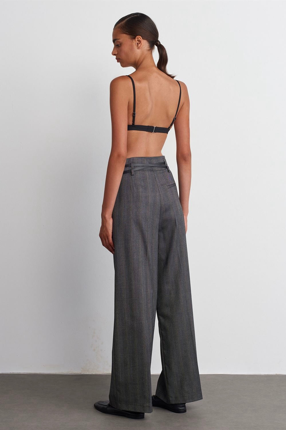Belted High-Waist Pants - Gray