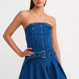Denim Micro Mini Pleated Dress