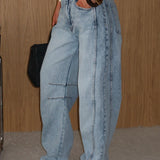 Washed Taper Barrel Jeans Blue