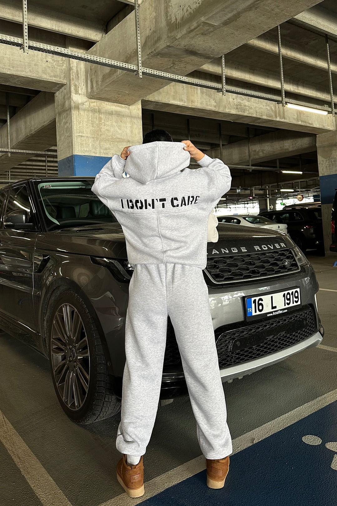 I Don't Care Sweat Set Gray