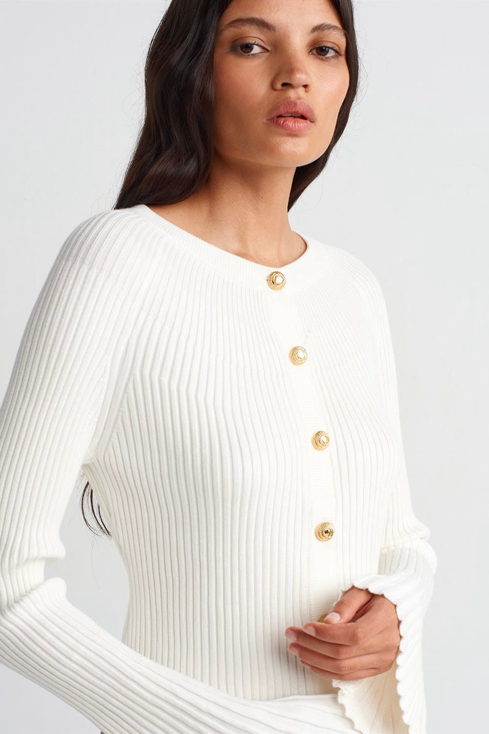 Flared Sleeves Button Up Cardigan