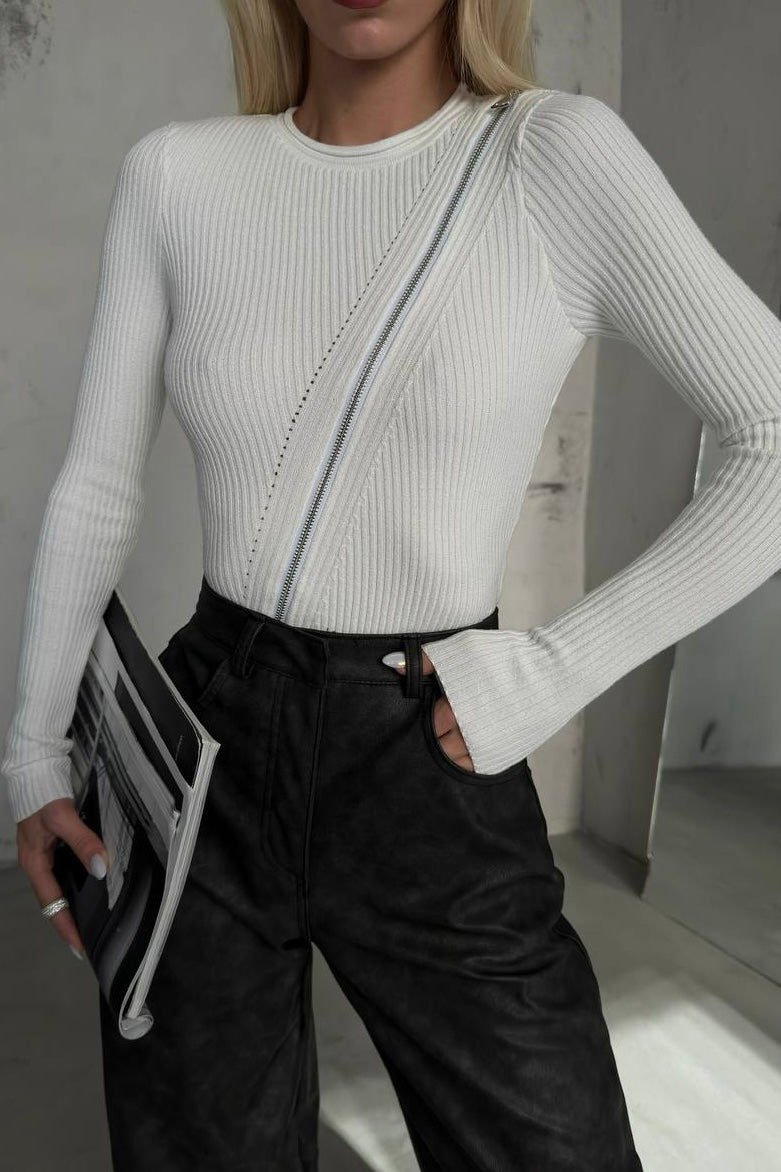 Cross Zipper Knitted Top