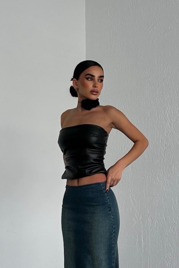 Strapless Faux Leather Top