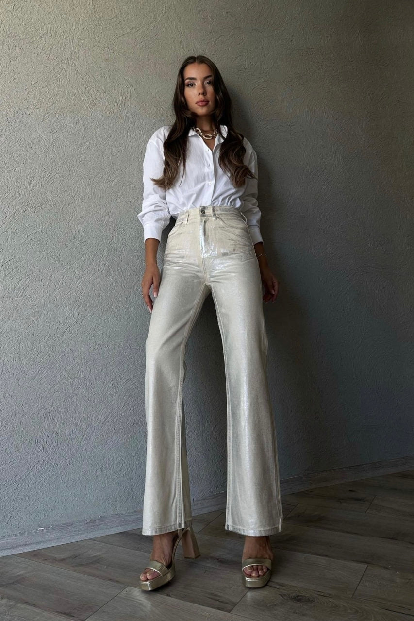 Metallic Wash God On Off White Jeans