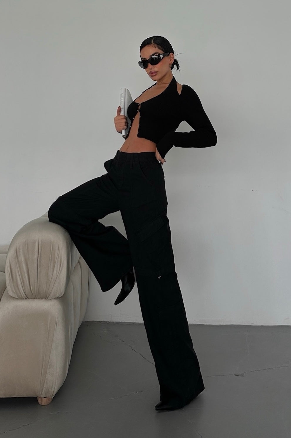 Above Knee Zip Detail Parachute Cargo Pants