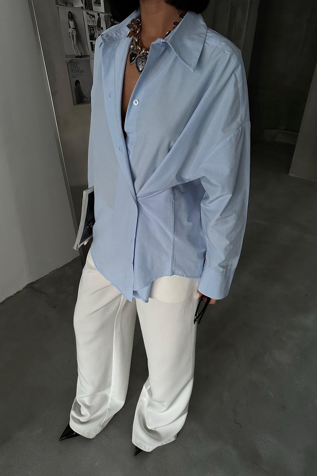 Crossed-Button Oversized Shirt