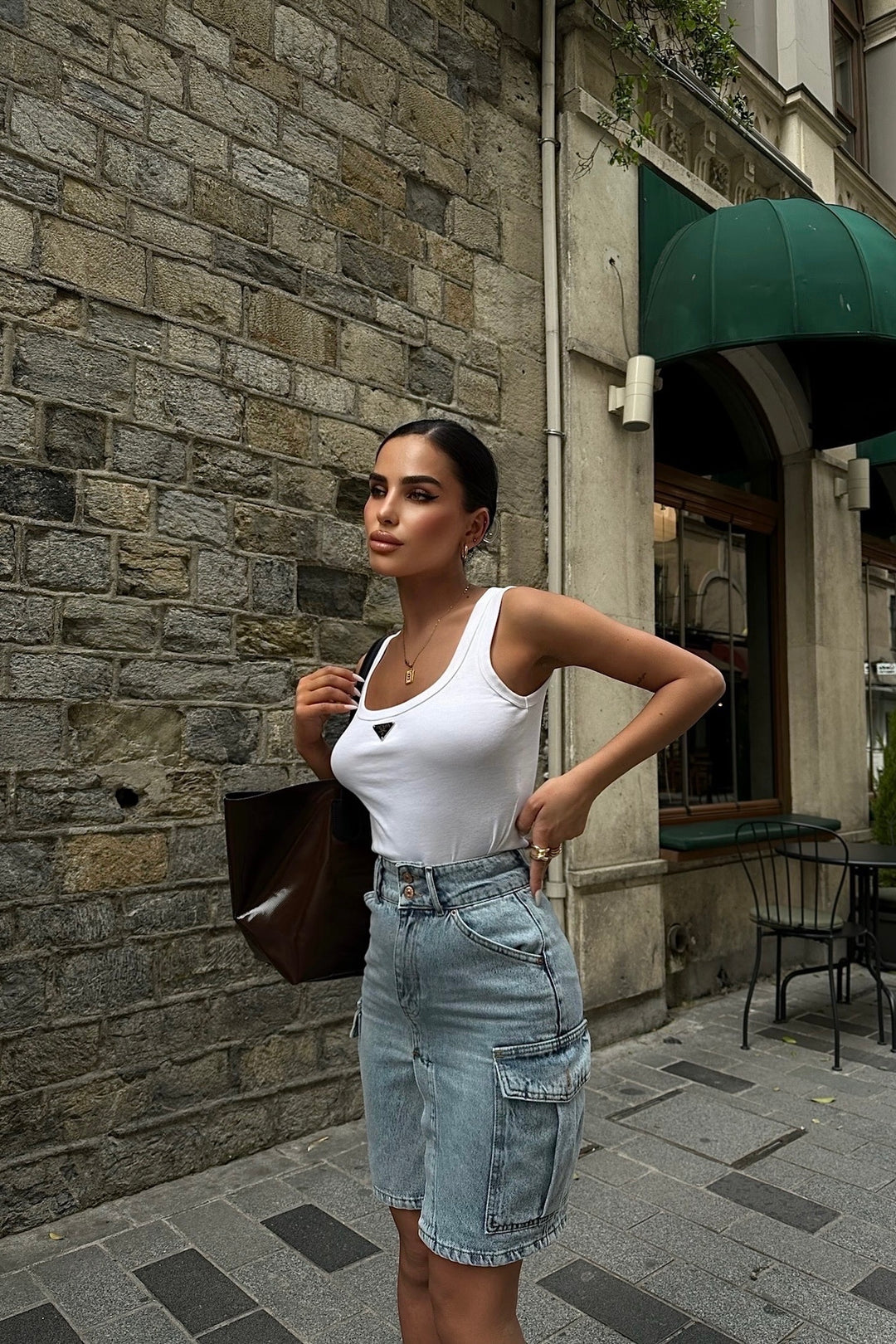 Mid-length Cargo Jean Skirt