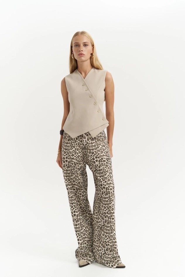 Leopard Wide Leg Fit Jeans