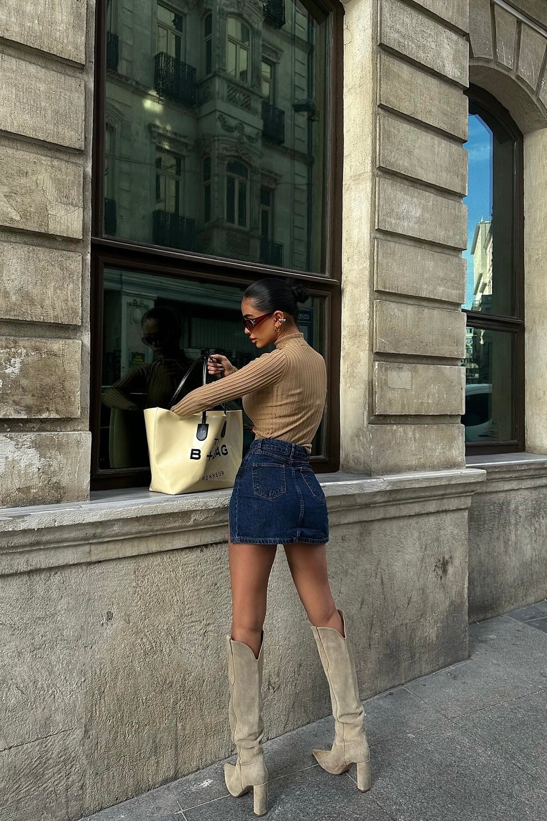 Slit Design Mini Denim Skirt